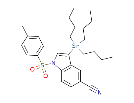 Molecular Structure of 676273-40-8 (1H-Indole-5-carbonitrile, 1-[(4-methylphenyl)sulfonyl]-3-(tributylstannyl)-)