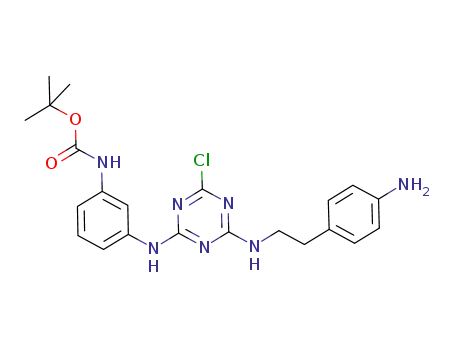 Molecular Structure of 878203-39-5 (Carbamic acid,
[3-[[4-[[2-(4-aminophenyl)ethyl]amino]-6-chloro-1,3,5-triazin-2-yl]amino]
phenyl]-, 1,1-dimethylethyl ester)