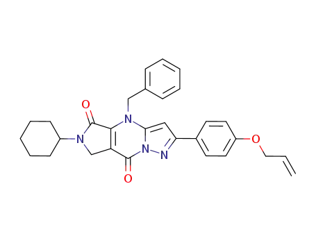 Molecular Structure of 129095-27-8 (6-cyclohexyl-6,7-dihydro-4-(phenylmethyl)-2-(4-(2-propenyloxy)phenyl)-4H-pyrazolo<1,5-a>pyrrolo<3,4-d>pyrimidine-5,8-dione)