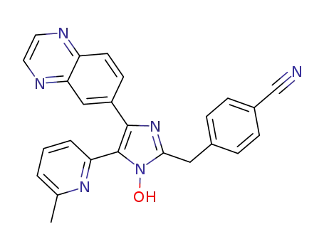 Molecular Structure of 868612-72-0 (4-((1-hydroxy-5-(6-methylpyridin-2-yl)-4-(quinoxalin-6-yl)-1H-imidazol-2-yl)methyl)benzonitrile)