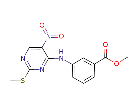 Molecular Structure of 842129-02-6 (Benzoic acid, 3-[[2-(methylthio)-5-nitro-4-pyrimidinyl]amino]-, methyl
ester)