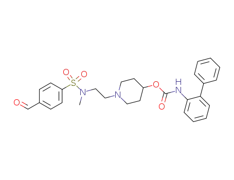 Molecular Structure of 743461-19-0 (biphenyl-2-ylcarbamic Acid 1-{2-[(4-formylbenzenesulfonyl)methylamino]-ethyl}piperidin-4-yl ester)