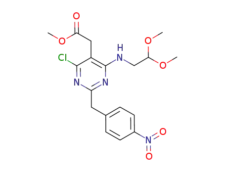 Molecular Structure of 862186-11-6 (methyl [4-chloro-6-[(2,2-dimethoxyethyl)amino]-2-(4-nitrobenzyl)pyrimidin-5-yl]acetate)