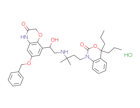 Molecular Structure of 861842-18-4 (2H-3,1-Benzoxazin-2-one,
1-[3-[[2-[3,4-dihydro-3-oxo-6-(phenylmethoxy)-2H-1,4-benzoxazin-8-yl]-
2-hydroxyethyl]amino]-3-methylbutyl]-1,4-dihydro-4,4-dipropyl-,
monohydrochloride)
