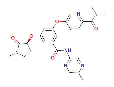 Molecular Structure of 1020855-07-5 (N,N-dimethyl-5-[3-[(3S)-1-methyl-2-oxo-pyrrolidin-3-yl]oxy-5-[(5-methylpyrazin-2-yl)carbamoyl]phenoxy]pyrazine-2-carboxamide)