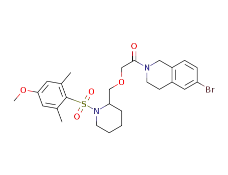 Molecular Structure of 1018826-74-8 (1-(6-bromo-3,4-dihydroisoquinolin-2(1H)-yl)-2-((1-(4-methoxy-2,6-dimethyl-phenylsulfonyl)piperidin-2-yl)methoxy)ethanone)