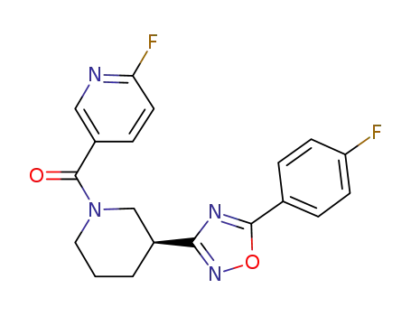 Molecular Structure of 915226-19-6 ({(S)-3-[5-(4-Fluoro-phenyl)-[1,2,4]oxadiazol-3-yl]-piperidin-1-yl}-(6-fluoro-pyridin-3-yl)-methanone)