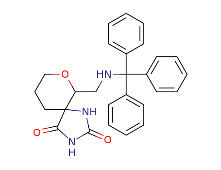 Molecular Structure of 1037368-72-1 (6-(tritylamino)methyl-7-oxa-1,3-diazaspiro [4.5]decane-2,4-dione)