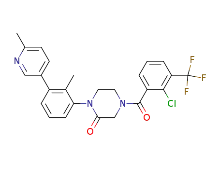 Molecular Structure of 1146413-21-9 (4-{[2-chloro-3-(trifluoromethyl)phenyl]carbonyl}-1-[2-methyl-3-(6-methyl-3-pyridinyl)phenyl]-2-piperazinone)