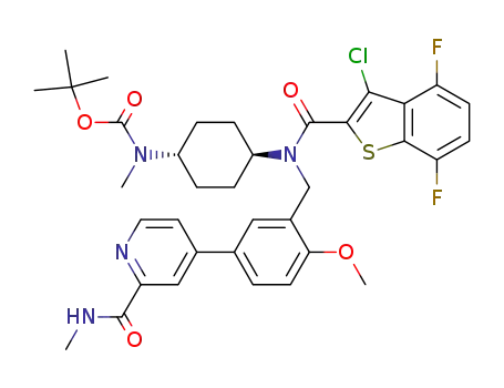 trans-tert-butyl (4-{(3-chloro-4,7-difluoro-benzo[b]thiophene-2-carbonyl)-[2-methoxy-5-(2-methylcarbamoyl-pyridin-4-yl)-benzyl]-amino}-cyclohexyl)-methyl-carbamate