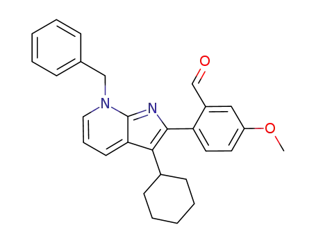 Molecular Structure of 1049796-96-4 (2-(7-benzyl-3-cyclohexyl-7H-pyrrolo[2,3-b]pyridin-2-yl)-5-methoxybenzaldehyde)