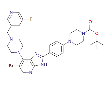 Molecular Structure of 1095380-99-6 (tert-butyl 4-(4-(6-bromo-7-(4-((5-fluoropyridin-3-yl)methyl)piperazin-1-yl)-3H-imidazo[4,5-jb]pyridin-2-yl)phenyl)piperazine-1-carboxylate)