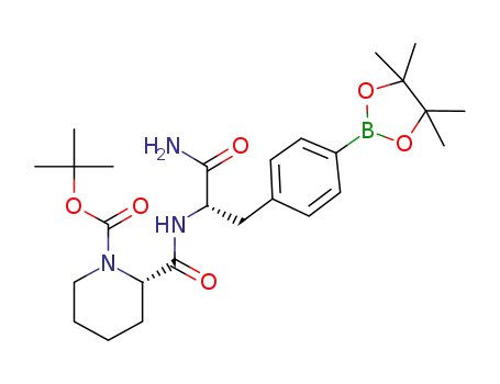 Molecular Structure of 1161499-39-3 ((S)-tert-butyl 2-((S)-1-amino-1-oxo-3-(4-(4,4,5,5-tetramethyl-1,3,2-dioxaborolan-2-yl)phenyl)propan-2-ylcarbamoyl)piperidine-1-carboxylate)