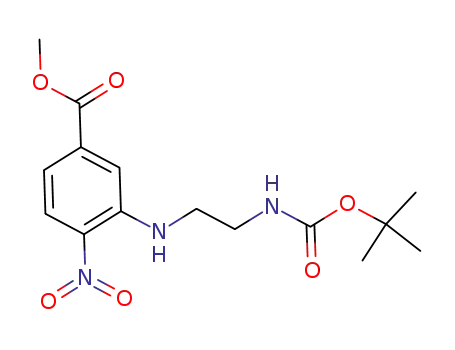 Molecular Structure of 947258-12-0 (3-(2-tert-butoxycarbonylaminoethylamino)-4-nitrobenzoic acid methyl ester)