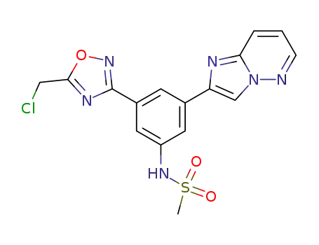 Molecular Structure of 1149382-02-4 (N-(3-(5-(chloromethyl)-1,2,4-oxadiazol-3-yl)-5-(imidazo[1,2-b]pyridazin-2-yl)phenyl)methanesulfonamide)
