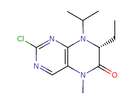 Molecular Structure of 877676-50-1 ((R)-2-chloro-7-ethyl-8-isopropyl-5-methyl-7,8-dihydropteridin-6(5H)-one)