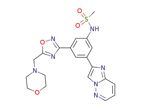 Molecular Structure of 1149381-90-7 (N-(3-(imidazo[1,2-b]pyridazin-2-yl)-5-(5-(morpholinomethyl)-1,2,4-oxadiazol-3-yl)phenyl)methanesulfonamide)