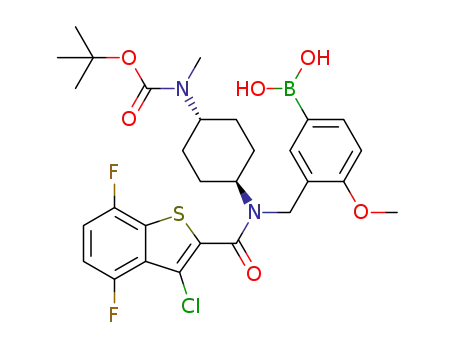 trans-3-{[[4-(Boc-methyl-amino)-cyclohexyl]-(3-chloro-4,7-difluoro-benzo[b]thiophene-2-carbonyl)-amino]-methyl}-4-methoxy-benzeneboronic acid