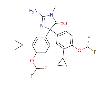 Molecular Structure of 1062609-29-3 (2-amino-4,4-bis(3-cyclopropyl-4-(difluoromethoxy)phenyl)-1-methyl-1H-imidazol-5(4H)-one)