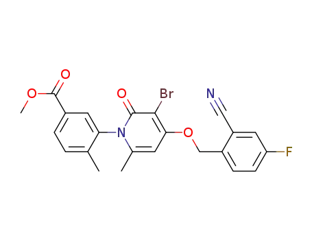 Molecular Structure of 945995-99-3 (methyl 3-(4-(2-cyano-4-fluorobenzyloxy)-3-bromo-6-methyl-2-oxopyridin-1(2H)-yl)-4-methylbenzoate)