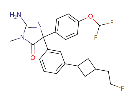 Molecular Structure of 1065166-21-3 (2-amino-5-[4-(difluoromethoxy)phenyl]-5-{3-[3-(2-fluoroethyl)cyclobutyl]phenyl}-3-methyl-3,5-dihydro-4H-imidazol-4-one)