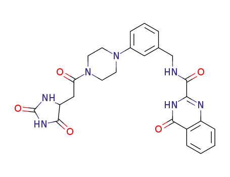 Molecular Structure of 935759-86-7 (N-[(3-{4-[(2,5-dioxoimidazolidin-4-yl)acetyl]piperazin-1-yl}phenyl)methyl]-4-oxo-3,4-dihydroquinazoline-2-carboxamide)