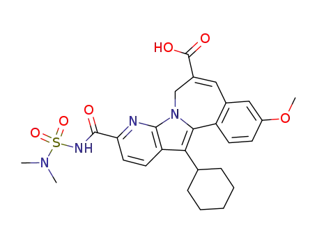 Molecular Structure of 1049797-07-0 (13-Cyclohexyl-10-((((dimethylamino)sulfonyl)amino)carbonyl)-3-(methyloxy)-7H-pyrido[3',2':4,5]pyrrolo[2,1-a][2]benzazepine-6-carboxylic acid)