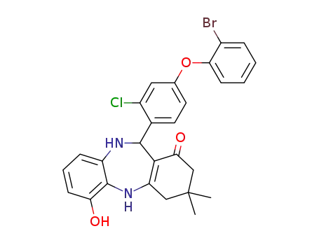 Molecular Structure of 1048334-57-1 (11-[4-(2-bromophenoxy)-2-chlorophenyl]-6-hydroxy-3,3-dimethyl-2,3,4,5,10,11-hexahydro-dibenzo[b,e][1,4]diazepin-1-one)