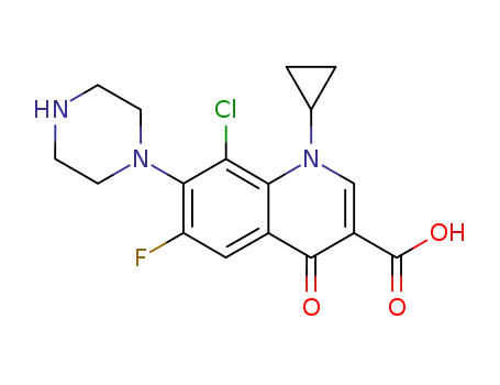 Molecular Structure of 99696-22-7 (8-chloro-1-cyclopropyl-6-fluoro-4-oxo-7-piperazin-1-yl-1,4-dihydroquinoline-3-carboxylic acid)