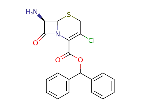 Molecular Structure of 53994-70-0 (5-Thia-1-azabicyclo[4.2.0]oct-2-ene-2-carboxylic acid,
7-amino-3-chloro-8-oxo-, diphenylmethyl ester, (6R,7R)-)