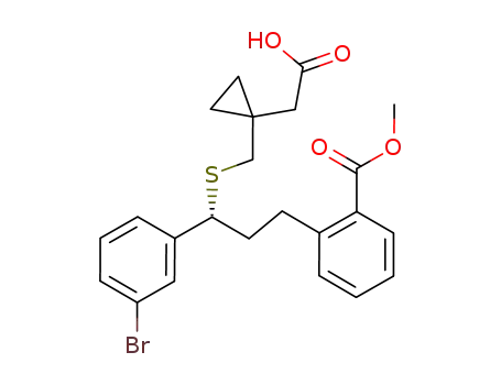 Molecular Structure of 1015076-82-0 ((R)-2-(1-((1-(3-bromophenyl)-3-(2-(methoxycarbonyl)phenyl)propylthio)methyl)cyclopropyl)acetic acid)