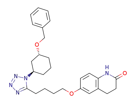 Molecular Structure of 87153-00-2 (6-{4-[1-((1R,3R)-3-Benzyloxy-cyclohexyl)-1H-tetrazol-5-yl]-butoxy}-3,4-dihydro-1H-quinolin-2-one)