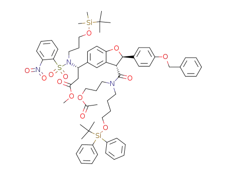 (3R,2'R,3'R)-3-[3'-{(3''-acetoxypropyl)-[4''-(tert-butyldiphenylsilanyloxy)butyl]carbamoyl}-2'-(4''-benzyloxyphenyl)-2',3'-dihydrobenzofuran-5'-yl]-3-(2''-nitrobenzenesulfonyl-[3'-(tert-butyldimethylsilanyloxy)propyl]amino)propionic acid methyl ester