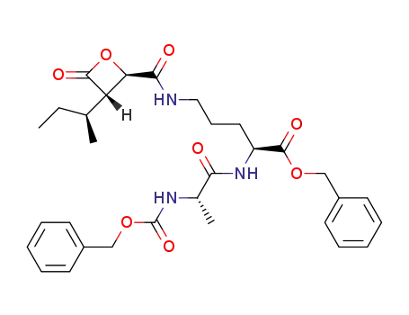 (2S)-[(2S)-benzyloxycarbonylaminopropionylamino]-5-{[(3S)-((1S)-methylpropyl)-4-oxooxetane-(2R)-carbonyl]amino}pentanoic acid benzyl ester