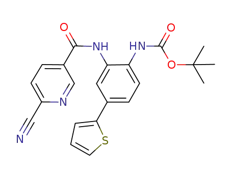 Molecular Structure of 953435-32-0 (tert-butyl 2-(6-cyanonicotinamido)-4-(thiophen-2-yl)phenylcarbamate)