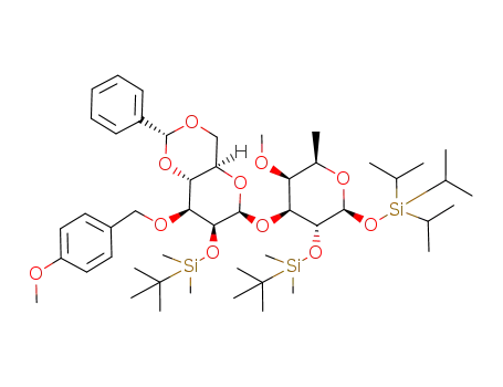 7-(<i>tert</i>-butyl-dimethyl-silanyloxy)-6-[3-(<i>tert</i>-butyl-dimethyl-silanyloxy)-5-methoxy-6-methyl-2-triisopropylsilanyloxy-tetrahydro-pyran-4-yloxy]-8-(4-methoxy-benzyloxy)-2-phenyl-hexahydro-pyrano[3,2-<i>d</i>][1,3]dioxine