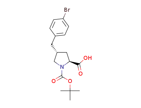 Molecular Structure of 959576-28-4 ((2S,4R)-4-(4-broMobenzyl)-1-(tert-butoxycarbonyl)pyrrolidine-2-carboxylic acid)