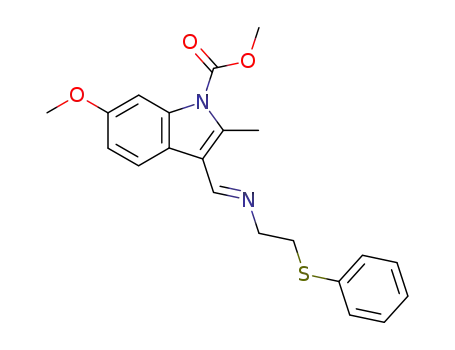 Molecular Structure of 113352-68-4 (1H-Indole-1-carboxylic acid,
6-methoxy-2-methyl-3-[[[2-(phenylthio)ethyl]imino]methyl]-, methyl ester,
(E)-)