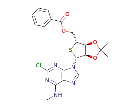 Molecular Structure of 596103-12-7 (Adenosine, 2-chloro-N-methyl-2',3'-O-(1-methylethylidene)-4'-thio-,
5'-benzoate)