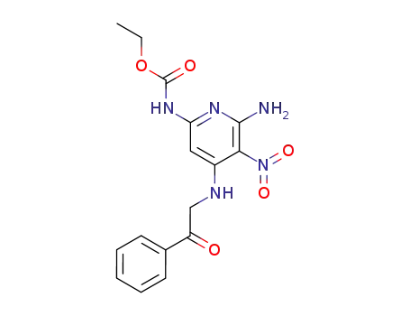 Molecular Structure of 82585-75-9 (Carbamic acid,
[6-amino-5-nitro-4-[(2-oxo-2-phenylethyl)amino]-2-pyridinyl]-, ethyl ester)