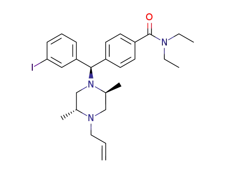Molecular Structure of 186094-17-7 (4-[(R)-((2S,5R)-4-Allyl-2,5-dimethyl-piperazin-1-yl)-(3-iodo-phenyl)-methyl]-N,N-diethyl-benzamide)