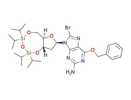 Molecular Structure of 328394-26-9 (O6-Benzyl-8-bromo-N9-[3’,5’-O-(1,1,3,3-tetrakis(isopropyl)-1,3-disiloxanediyl)--D-2’-deoxyribofuranosyl]guanine)