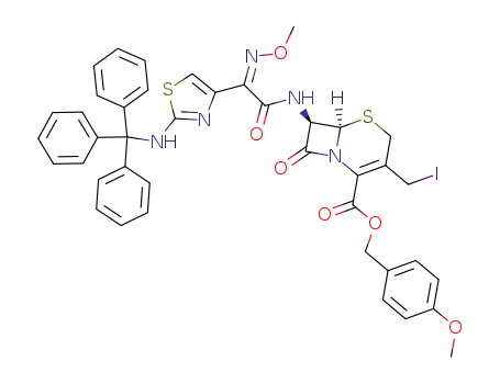 4-methoxybenzyl (6R,7R)7β-{2-{2-aminotrityl-1,3-thiazol-4-yl}-2-[(Z)-methoxyimino]-acetylamino}-3-(iodomethyl)-8-oxo-5-thia-1-aza-bicyclo[4.2.0]oct-2-ene-2-carboxylate