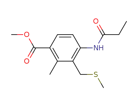 Benzoic acid, 2-methyl-3-[(methylthio)methyl]-4-[(1-oxopropyl)amino]-,
methyl ester