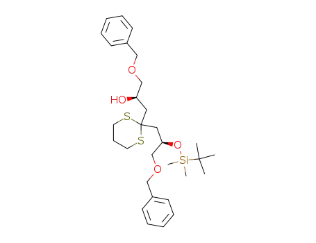 Molecular Structure of 192047-43-1 ((2R)-1-benzyloxy-3-{2-[(2R)-3-benzyloxy-2-(tert-butyl-dimethyl-silanyloxy)-propyl]-[1,3]dithian-2-yl}-propan-2-ol)