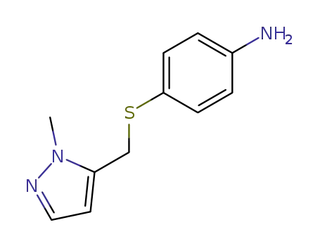 Molecular Structure of 497855-73-9 (Benzenamine, 4-[[(1-methyl-1H-pyrazol-5-yl)methyl]thio]-)