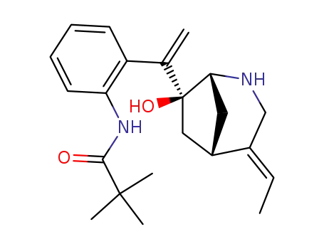 (+/-)-(1R*,5S*,7S*)-4-(E)-ethylidene-7-hydroxy-7-<1-(2-(trimethylacetamido)phenyl)ethenyl>-2-azabicyclo<3.2.1>octane