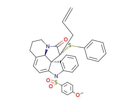 Molecular Structure of 103969-87-5 (2,3,4,5-tetradehydro-1-<(p-methoxyphenyl)sulfonyl>-11β-(phenylthio)-11α-(prop-2-en-1-yl)-20,21-dinoraspidospermidin-10-one)