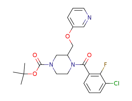 Molecular Structure of 960536-00-9 (tert-butyl 4-(3-chloro-2-fluorobenzoyl)-3-((pyridin-3-yloxy)methyl)piperazine-1-carboxylate)