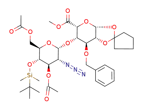 3,6-di-O-acetyl-2-azido-4-O-tert-butyldimethylsilyl-2-deoxy-α-D-glucopyranosyl-(1->4)-methyl 3-O-benzyl-1,2-O-cyclopentylidene-β-L-idopyranosyluronate